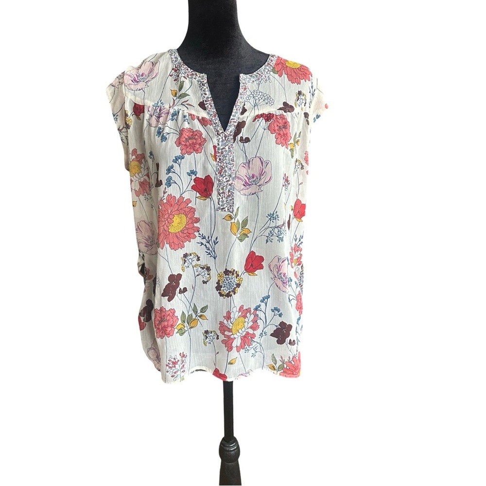 DR2 Daniel Rainn Multicolor Sleeveless Floral Blouse